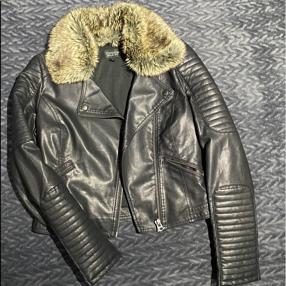 Topshop Faux Leather Moto Jacket with Fur